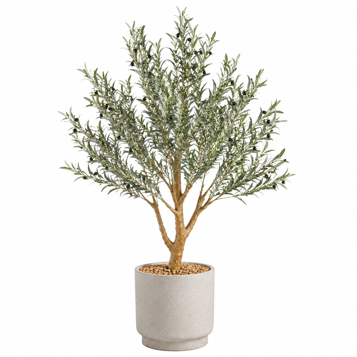 Arbre artificiel olivier 180 cm feuillage vert en plastique avec pot décoratif pour intérieur
