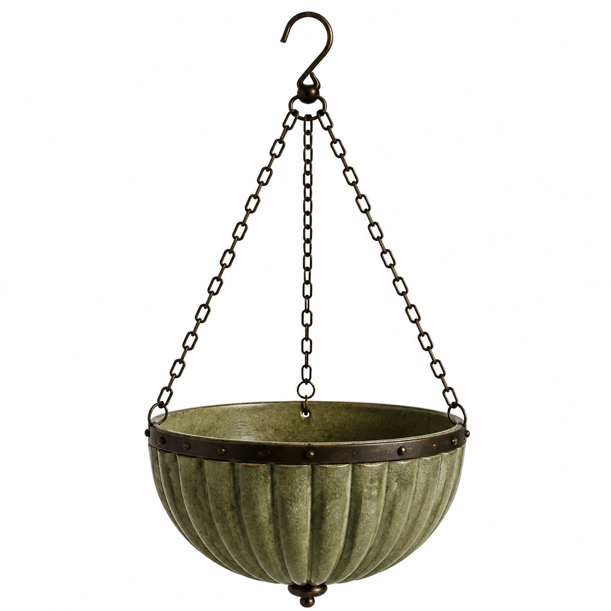 Suspension pour plantes Ø 35 cm en métal vert vieilli avec chaînes pour jardin