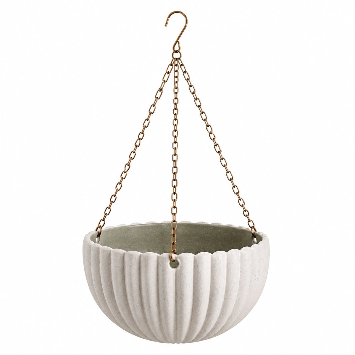 Pot de fleurs suspendu Ø30 x 17 cm en ciment blanc avec chaînes métalliques pour intérieur extérieur