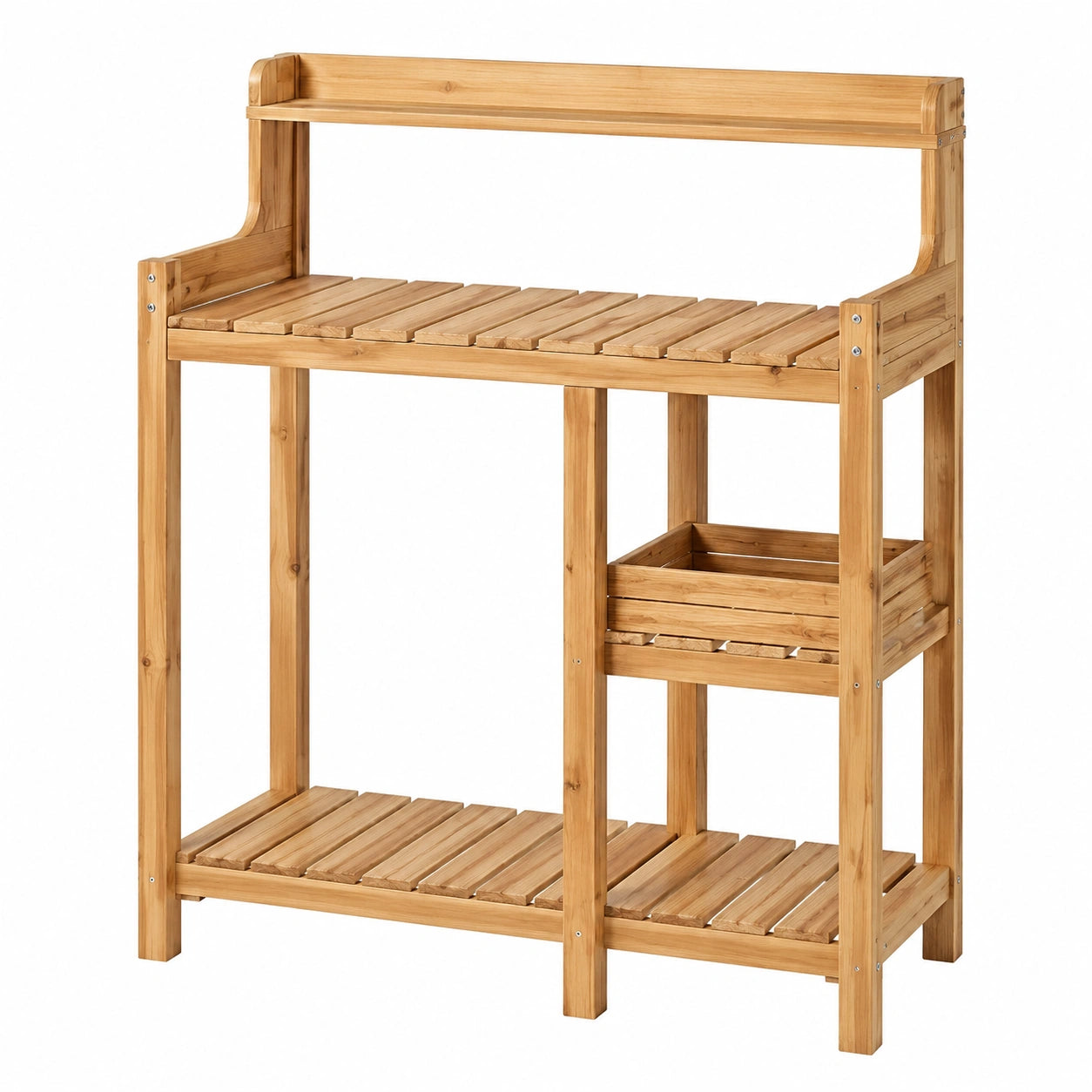 Table de jardinage 100 x 50 x 140 cm en bois naturel avec étagères de rangement