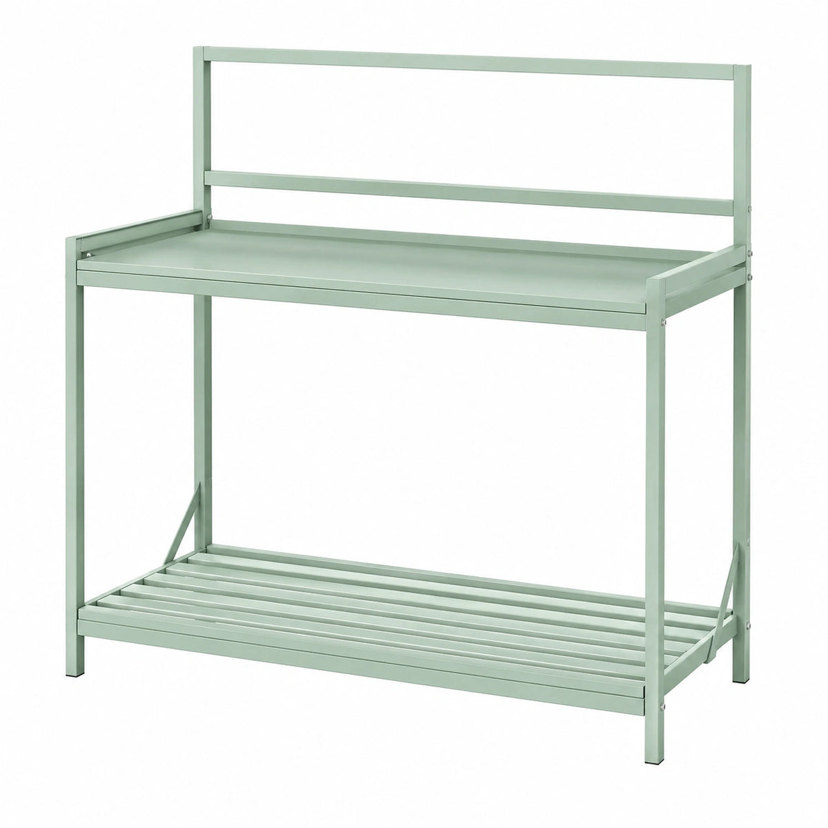 Table de jardinage 120 x 60 x 150 cm en métal vert avec étagère de rangement