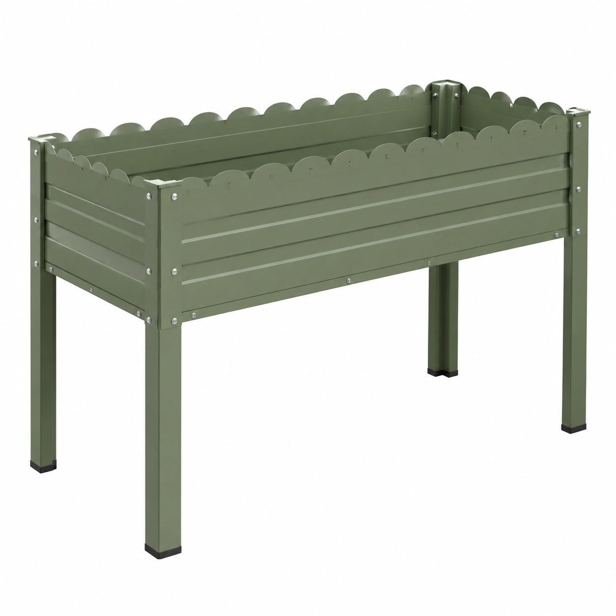 Jardinière surélevée 120 x 60 x 80 cm en acier vert pour potager à bord festonné