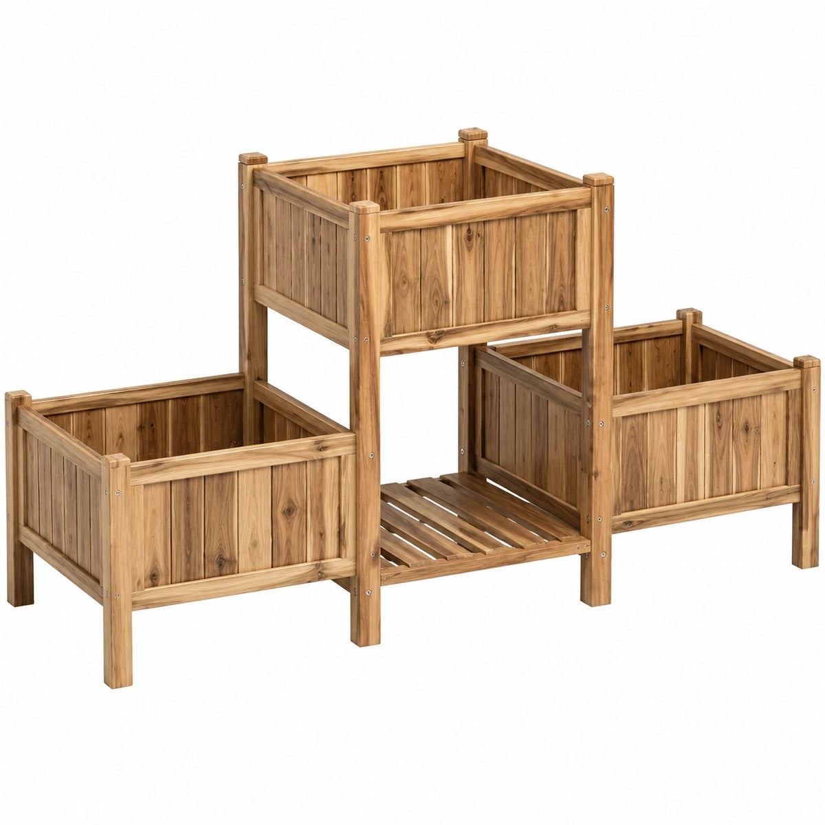Jardinière surélevée à 3 niveaux 120 x 60 x 120 cm en bois marron pour potager extérieur
