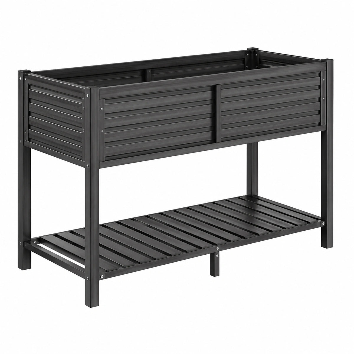 Jardinière surélevée 120 x 60 x 90 cm en bois composite noir avec étagère de rangement
