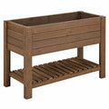 Bac de jardin surélevé 120 x 60 x 80 cm en bois brun avec étagère de rangement