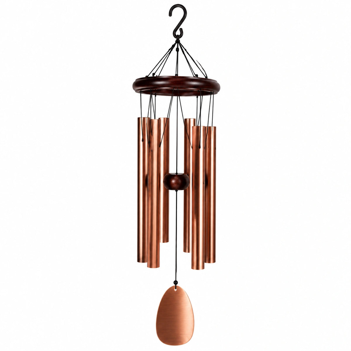 Carillon à vent 80 cm en métal cuivré et bois brun - décoration suspendue sonore
