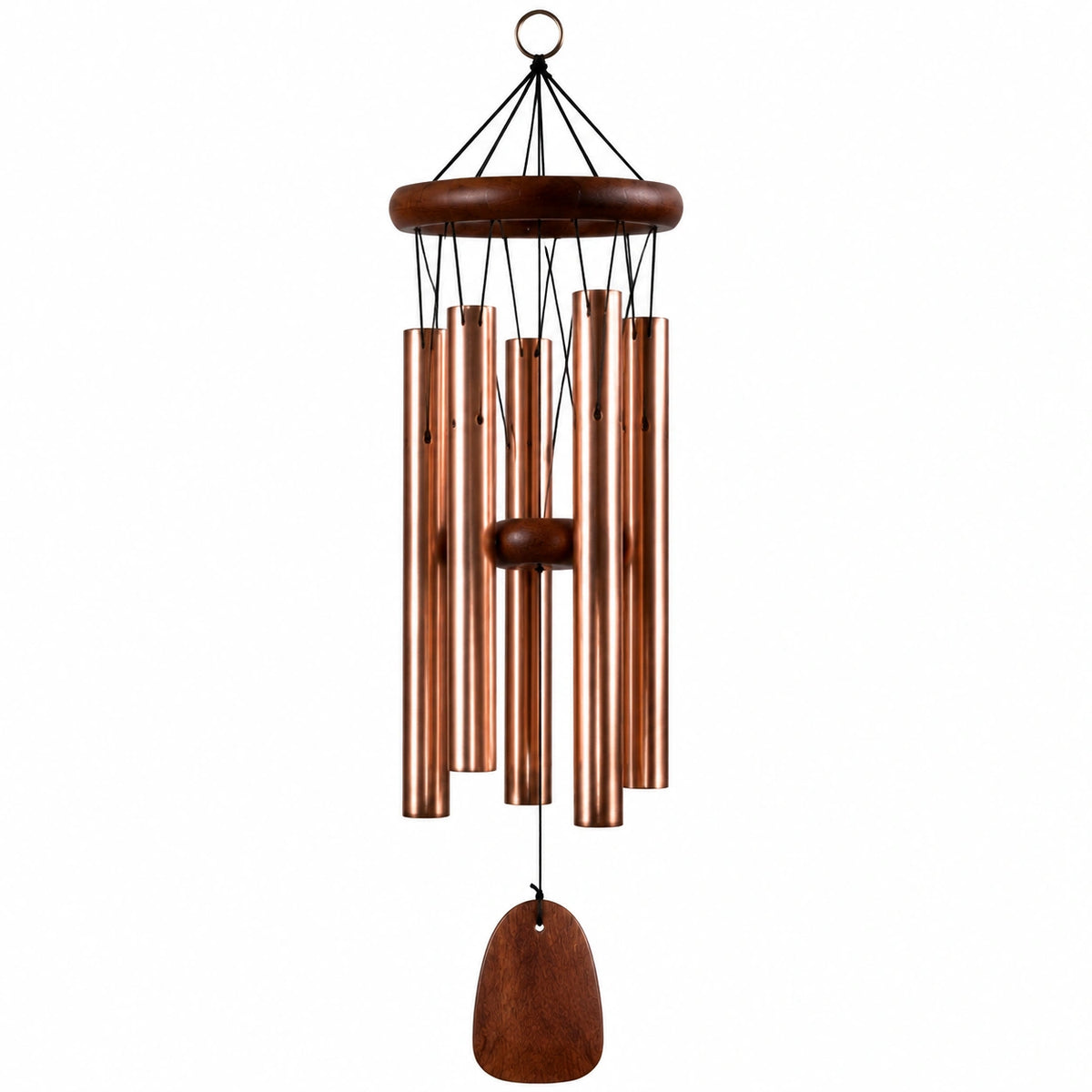Carillon éolien 90 cm en métal cuivré et bois brun pour jardin et balcon