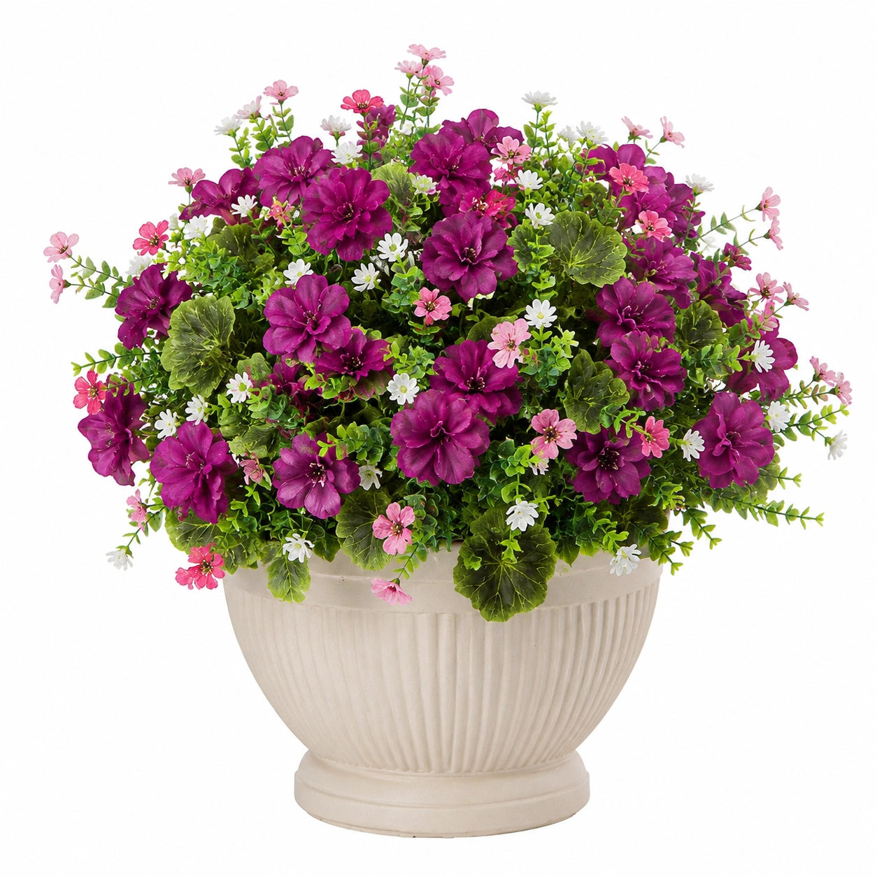 Plante artificielle en pot 50 cm fleurs violettes pot en céramique décoration florale