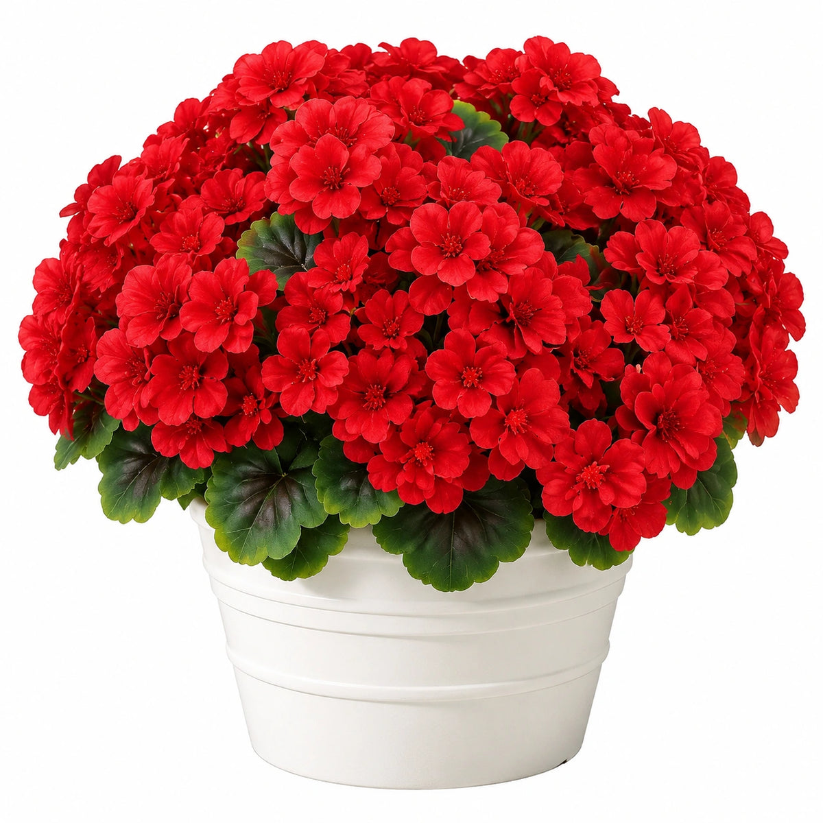 Plante artificielle en pot 38 cm fleurs rouges feuillage vert pot blanc décoration intérieure