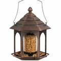 Mangeoire à oiseaux 25 x 25 x 38 cm en métal brun cuivre suspendue pour extérieur