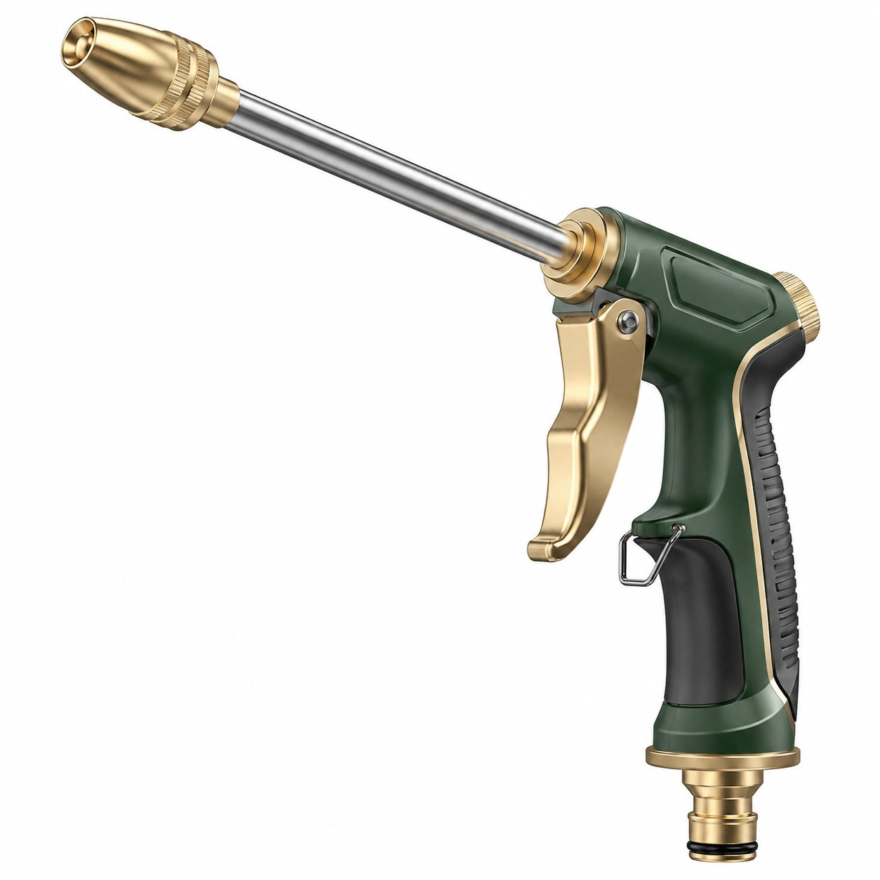 Pistolet d'arrosage 45 cm en laiton et acier inoxydable vert à jet réglable