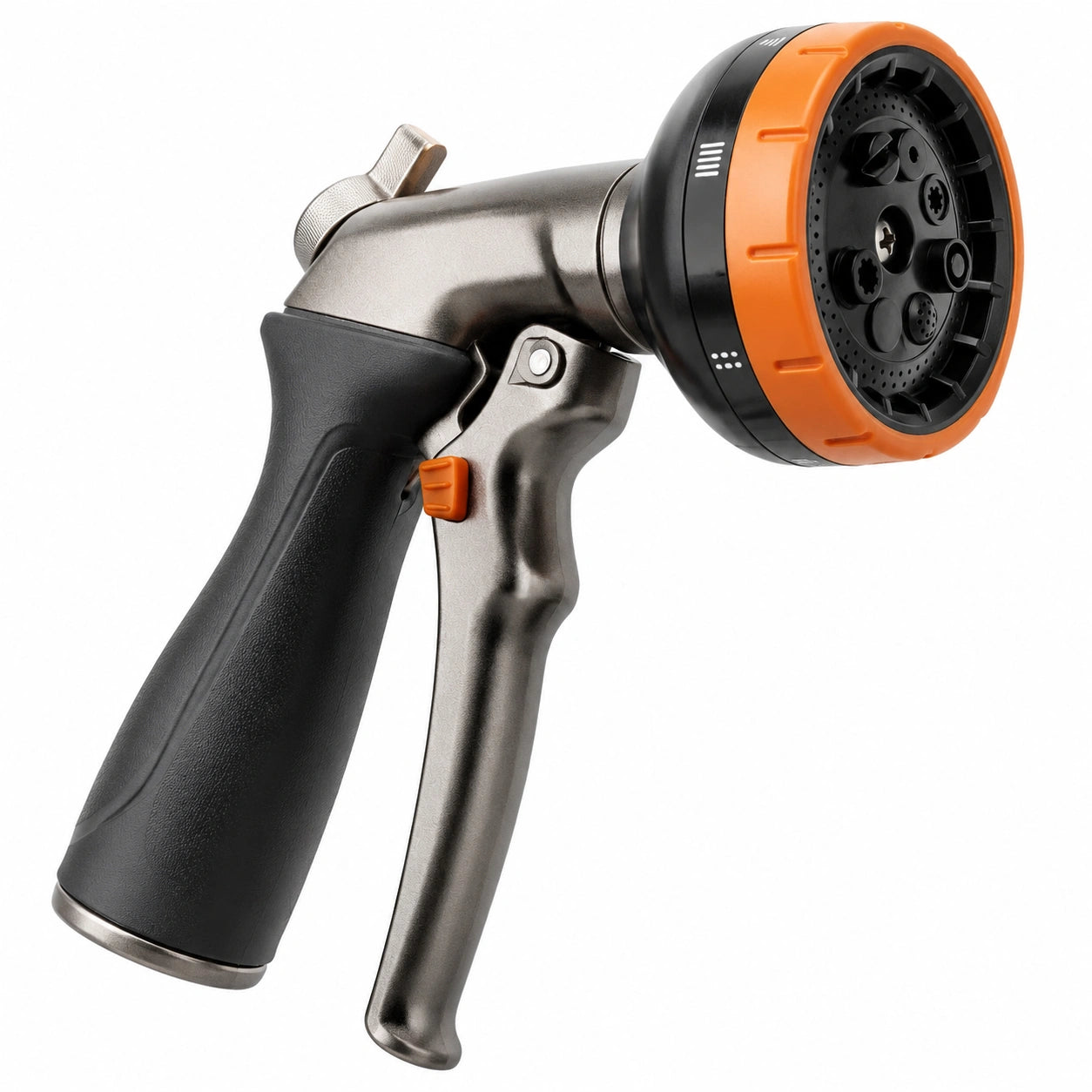 Pistolet d'arrosage 20 cm métal et plastique noir orange à jets réglables